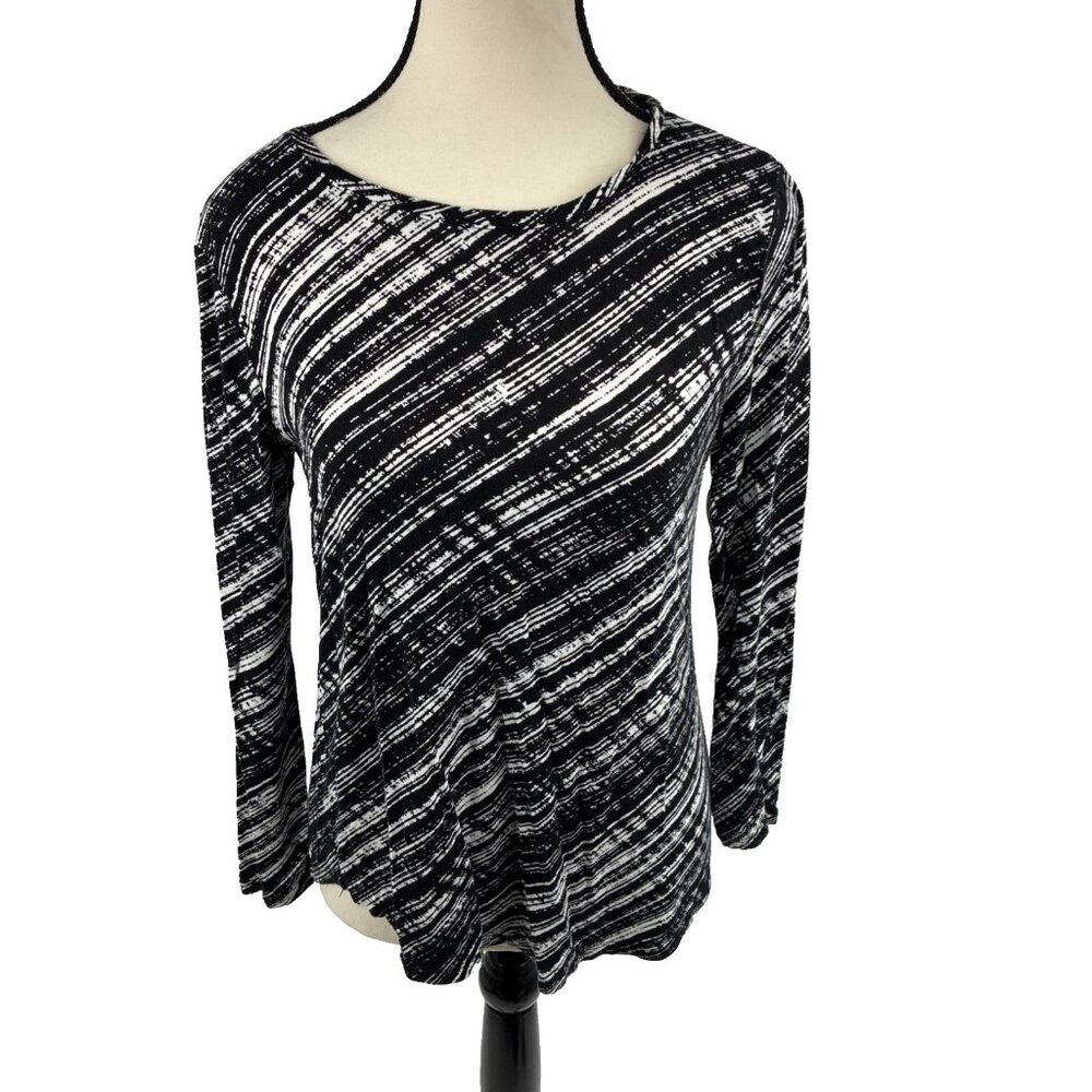Apt 9 Womens Top Petite Small Black White Striped Stretch Casual Blouse